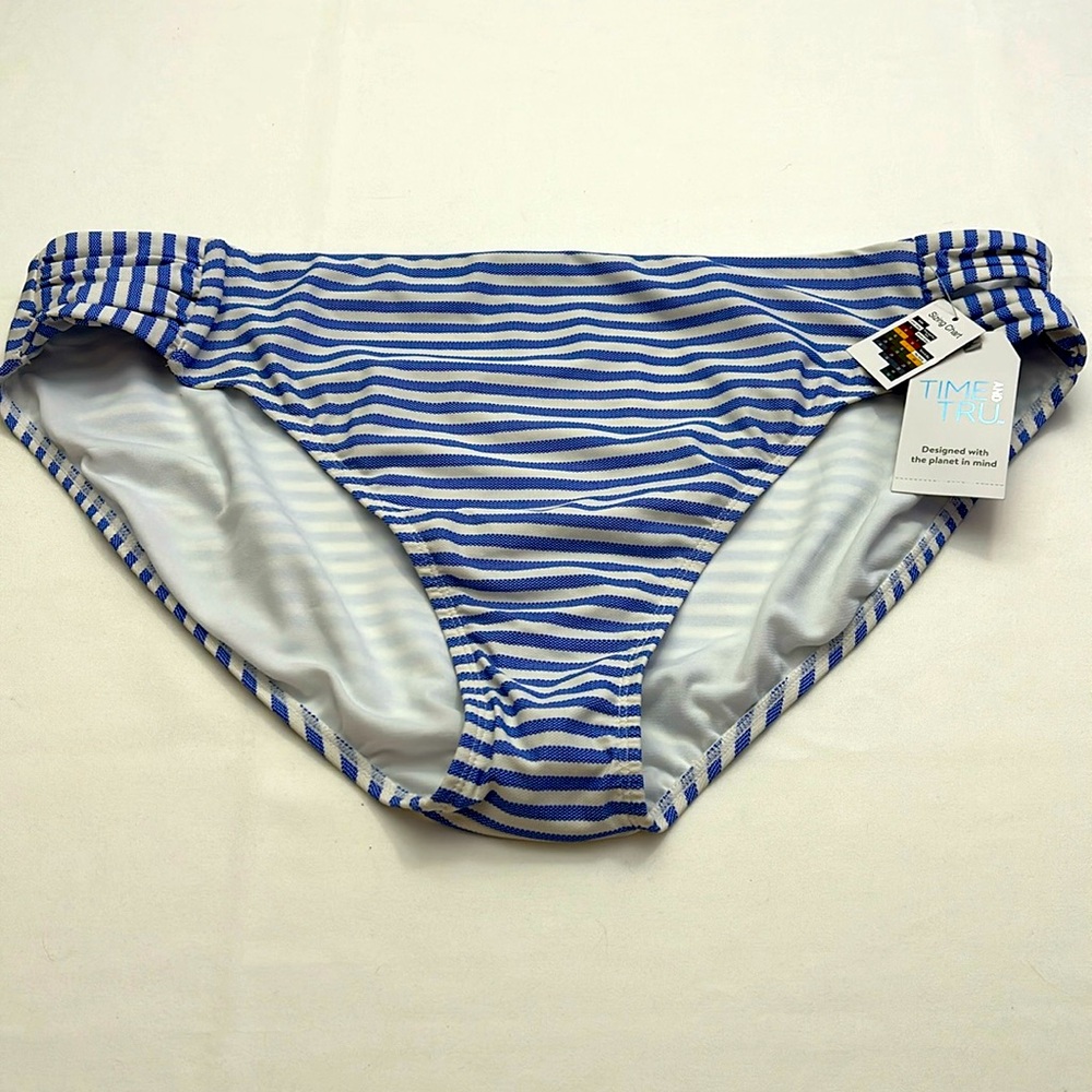 Time And Tru Swim Bikini Bottom 3X 24W 26W Mid-Rise‎ Stripe Blue White